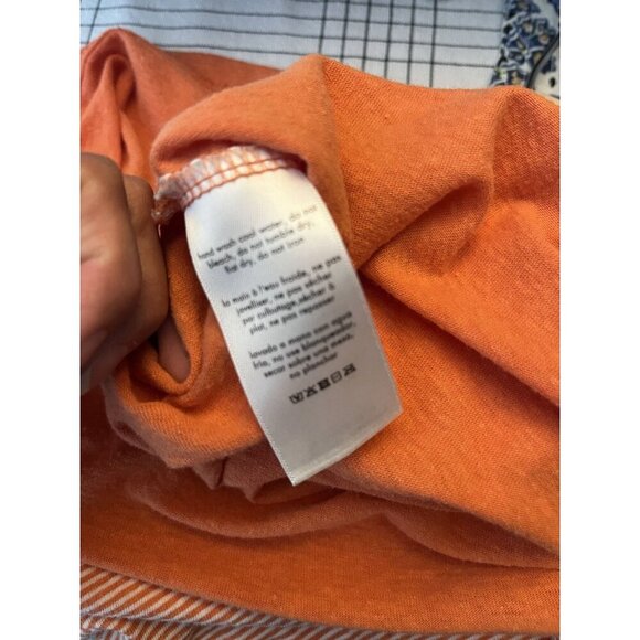 Onia Linen Blend Short Sleeve Crew Neck T-Shirt Orange Striped Sz Large - Picture 6 of 7
